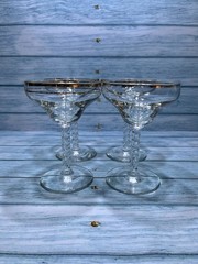 Set Of 4 Vintage Gold Rimmed Champagne Glass Coupe/Sherbet Cocktail Glasses