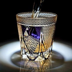 Edo Kiriko Emerald Green Peacock Whiskey Glass, Handcrafted Crystal High-End Cup