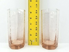 7 Pc Libbey Facets Pink Peach Coolers Old Fashioned Vintage Octagon Tumblers Lot