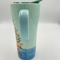Christmas Travel Mug Ceramic Tree Teal Gasket Lid New 7.5″ Coffee Keeper