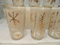 8 Vintage Libbey Gold Leaf Drinking Glass Tumblers Gold Rim Frosted (Q80JK)