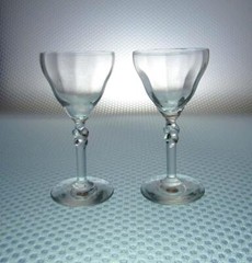 2 Vintage Optic Crystal Cordial Aperitif Twisted Stem or Shot Glass