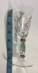 Blown Wine Glass Clear With Colored Etching Grape Vine Pattern Set Of 7 No Box