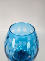 MCM Empoli Glass Blue Optic Brandy Snifter Oval/Thumbprint Hand Blown 1970 Italy