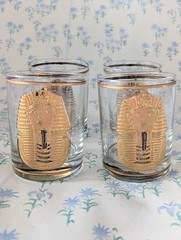 Vintage Culver King Tut Glasses Set of 4 22k Gold Metallic Egyptian Art Deco MCM