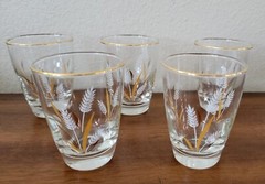 Libby Gold Wheat Glasses Juice Cups. 3.5″ Tall. Vintage 1960s Set of 5.