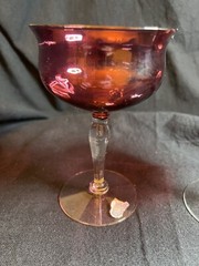 1950s West Virginia Glass Red Rose Lustre Cranberry Optic Wine Glasses Set Of 2