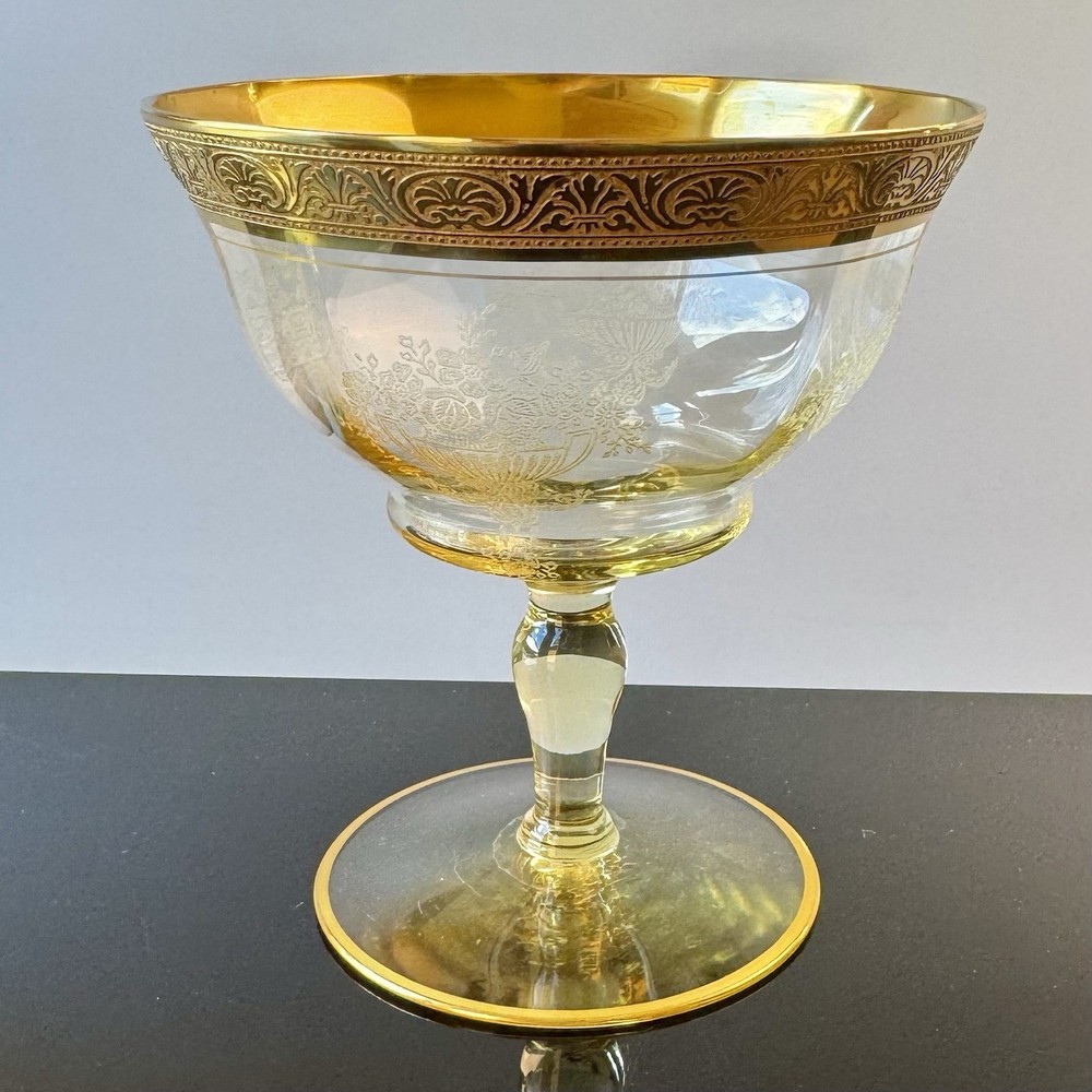 6 Champagne/Sherbet Athens Diana Gold Yellow, Gold Encrusted Tiffin-Franciscan