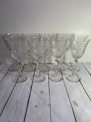 Rock Sharpe “Marina Crystal ” Water Goblets (9) Cut Horizontal Floral Design 8”