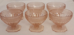 Jeannette PINK ADAM Depression Glass CHAMPAGNE Tall Ftd SHERBET Stems Set of 6