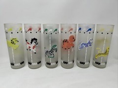 Vintage Libbey Bar Cocktail Glasses Carousel Animals Merry Go Round Set Of 6