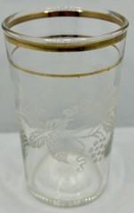 Bartlett Collins Grapes & Vine 4oz Juice Glass Clear White Etching Gold Trim