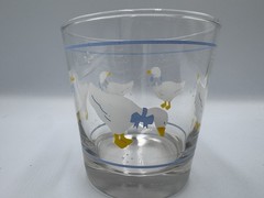 Vintage COUNTRY GOOSE Old Fashioned Glass Tumbler White Blue Bow Cottagecore