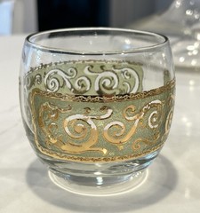MCM Culver Toledo Roly Poly Barware 22K Gold SET 4 vintage Glasses Old Fashion