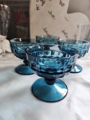 Set 4 SHERBERTS INDIANA Cube Cubist Pattern Whitehall Riviera Blue Glasses