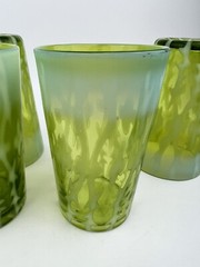 Antique Green Vaseline Glass Tumblers Set 4 Opaline Opalescent Brocade Fern Rare