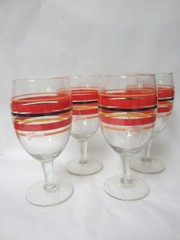 4 Fiesta Striped All Purpose Goblets 7 1/8″ – Orange – Red – Black – Yellow –
