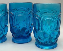 Vintage L.E. Smith Colonial Blue Moon and Stars Footed Tumblers Set of 4