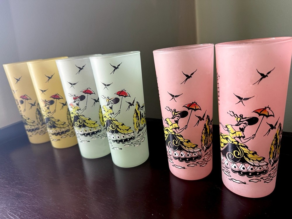 MCM Libbey Southern Belle Pastel Frosted Tumblers Tom Collins Drink Glasses 6