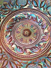 Super Pretty Dugan Peach Opalescent Carnival Glass Fanciful Pattern Plate