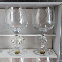 Vintage NIB: Six (6) Fine Crystal WINE GLASSES; CASCADE Bohemia Czechoslovakia