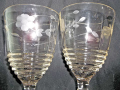 4 VTG 3005-10 LIBBEY ROCK SHARPE CLEAR FLORAL ETCHED WATER GOBLET WINE GLASSES