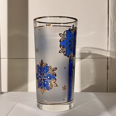 Frosted Blue Gold Snowflake Tumbler Libbey 12oz Mid Century Barware 1960s