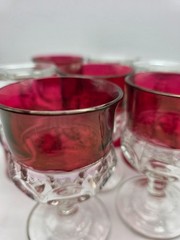 Vintage Kings Crown Thumbprint Ruby Red Cordial Glass Set of 6