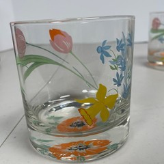 Dorothy Thorpe Hand Painted Poppy Daffodil Spring Flowers Floral Glasses 10 oz