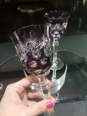 2 Wine goblets Glasses hocks, Amethyst Purple Cut to clear Crystal Lausitzer