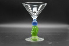 Richard Jolley American Art Glass Green & Blue 6 1/2″ Martini Glass Bombay 1996