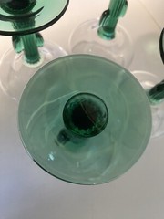 Set Of 4 Saguaro Cactus Green Stem Margarita Glasses Clear Top 10 oz 6 in