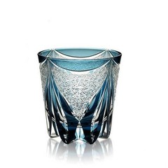 Edo Kiriko Crystal Whiskey Glasses Hand Cut To Clear Blue 12oz Gift Packing