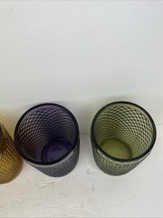 4 Vtg Indiana Glass Diamond Pt Drinking Glasses 5” Tall Green, Blue, Amber, Wine