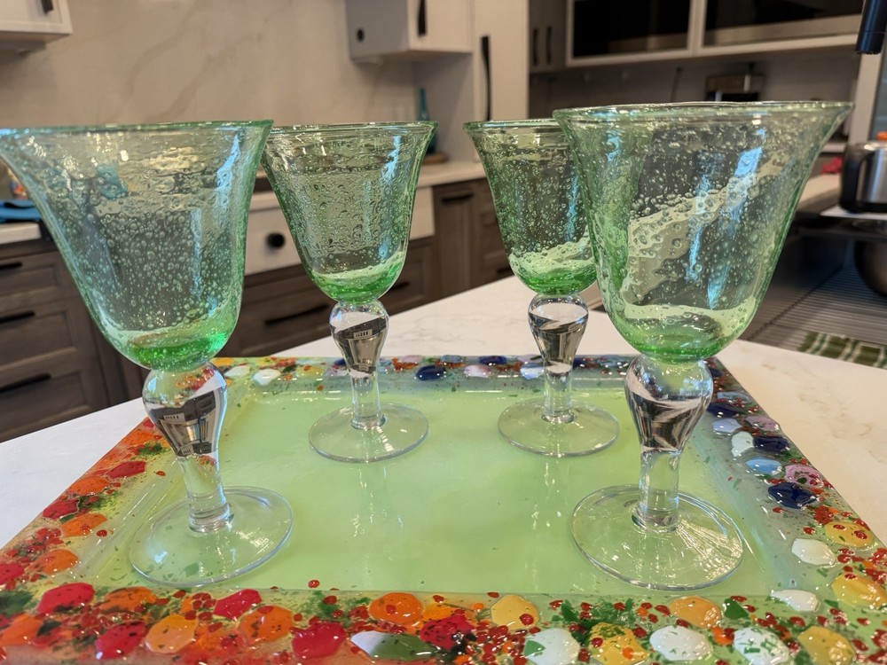 Set Of Four Iris Green Goblets