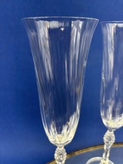 Beautiful Crystal Pair Of 10” Ribbed Champagne Toasting Flutes Glasses