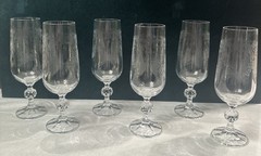 Vintage Bohemia set of 6 CASCADE Etched Crystal Fluted Champagne Glasses 6-3/4”H