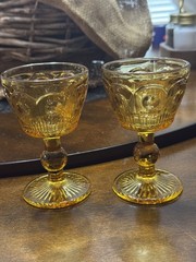 Vintage Bartlett-Collins St. Genevieve Amber Wine Goblets | Pair 5.25”
