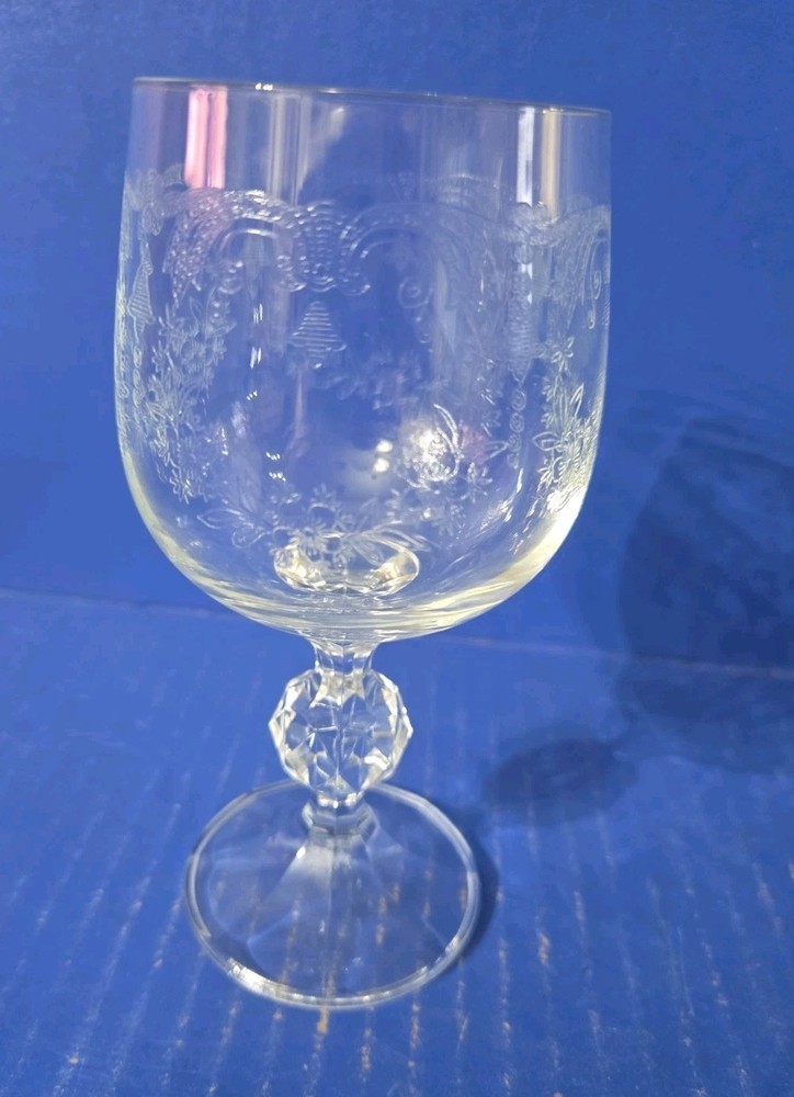 1985 Import Associates CASCADE Etched Clear Glass WATER Goblet 6” tall Germany