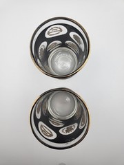 Libbey Black Textured Gold Coins Of The World Tumblers 22k Gold Vintage Set Of2