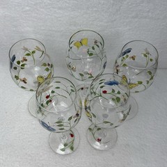 Lenox Butterfly Meadow Hand Painted Wine Glasses Water Goblets Set Of 5