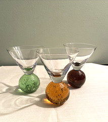 3 Colored Stemless Shot Martini Cosmos Bar Bubble Glass, Blue Orange Green Brown