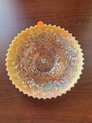 Super Pretty Dugan Peach Opalescent Carnival Glass Fanciful Pattern Plate