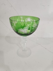Vintage Cut To Clear Green Crystal Champagne Glass 6.5″ T Made In Hungary Rare