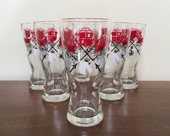 6 Vintage Libbey Knight Coat of Arms Swords 6 1/2″ Pilsner Beer Glass: MINT