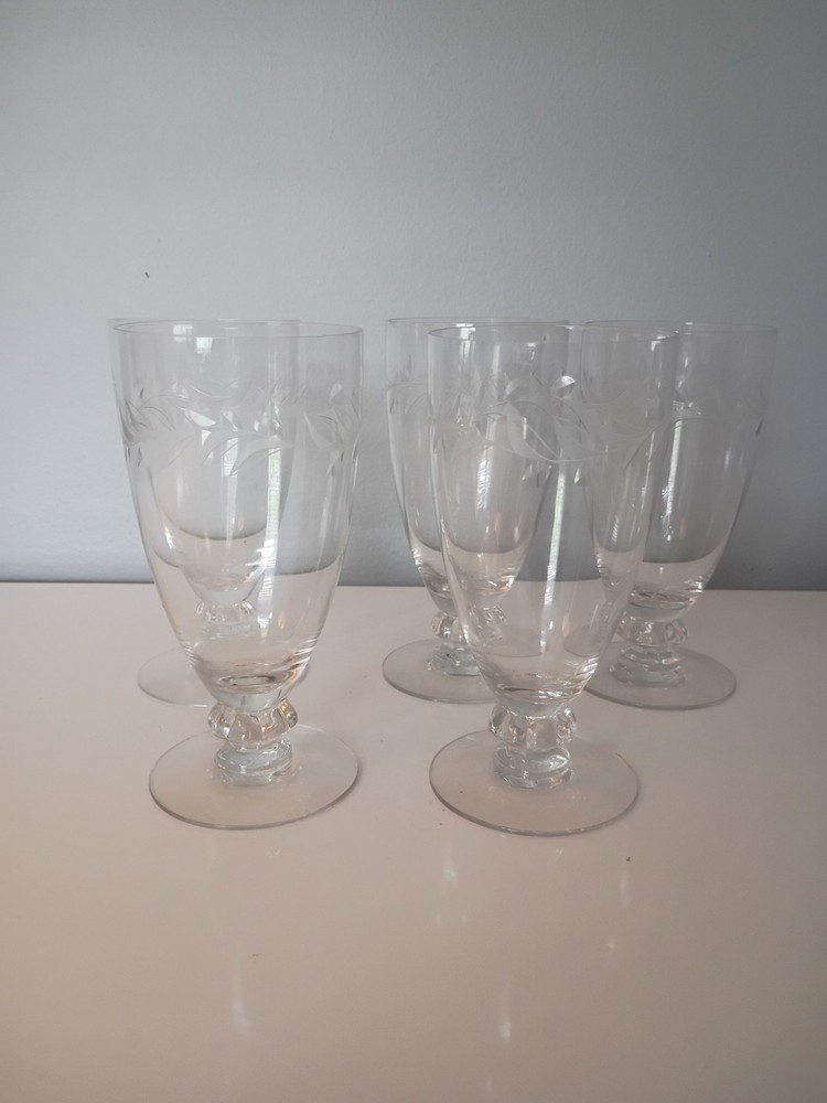 Vintage Tiffin Franciscan Laurel Etched Parfait Glasses, set of 5