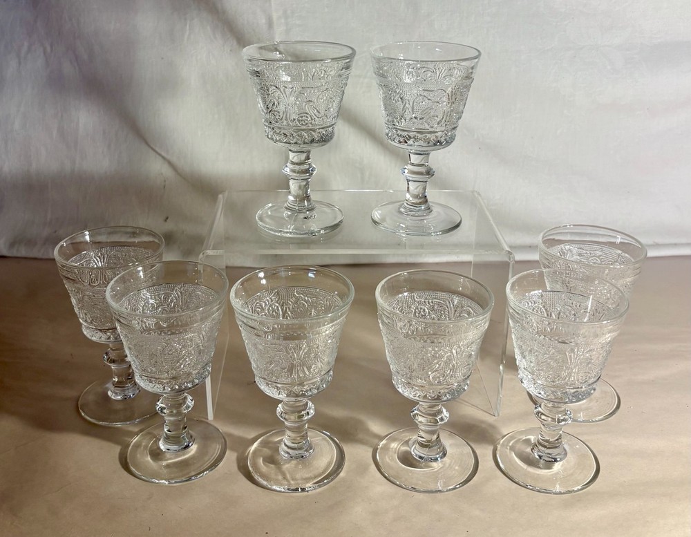 8 Duncan & Miller Crystal Sandwich 4 1/4″ 3 oz. Wine Stems