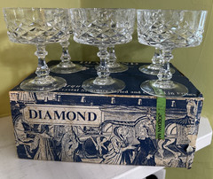 (6) VTG Crystal DArques Durand Diamond Crystal Champagne Goblets 7 1/2 oz
