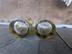 Vintage MCM Libbey Yellow Splatter w/ Black Scroll 6oz Juice Glasses (2)