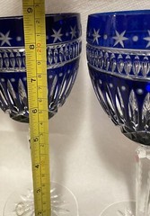 Cobalt Hungary Crystal Star Design 8.75” Wine Goblet Cut Stems Set Of 2 Unused